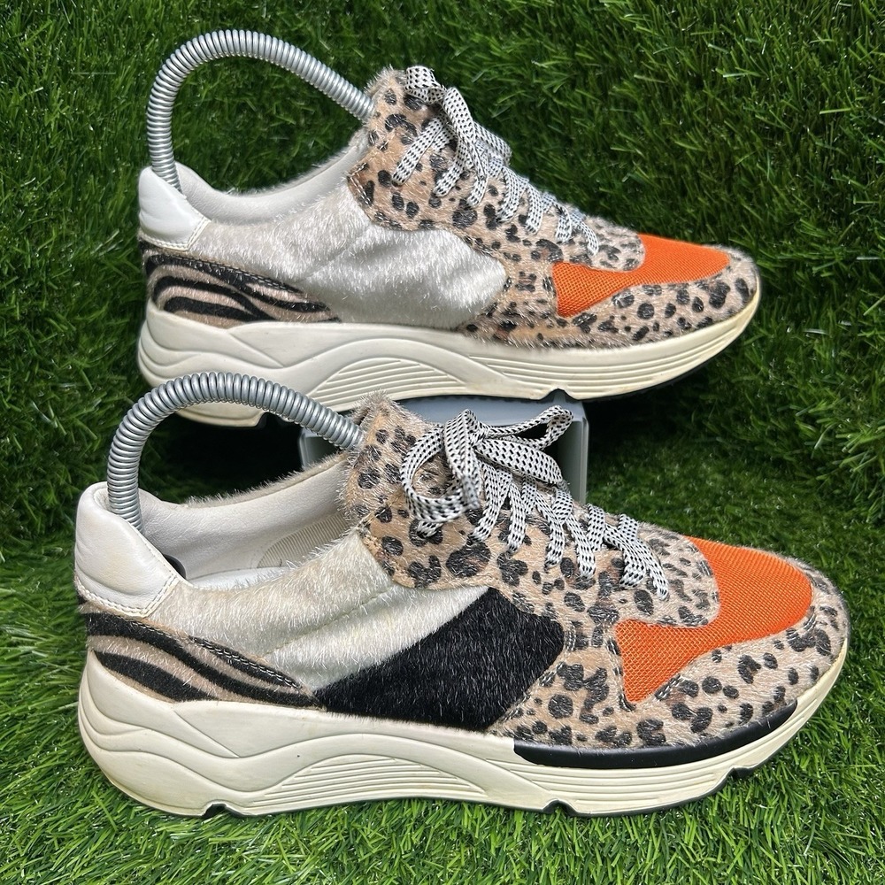 White Raven Women Leopard Zebra Animal Print Chunky Platform Sneakers Orange 7.5
